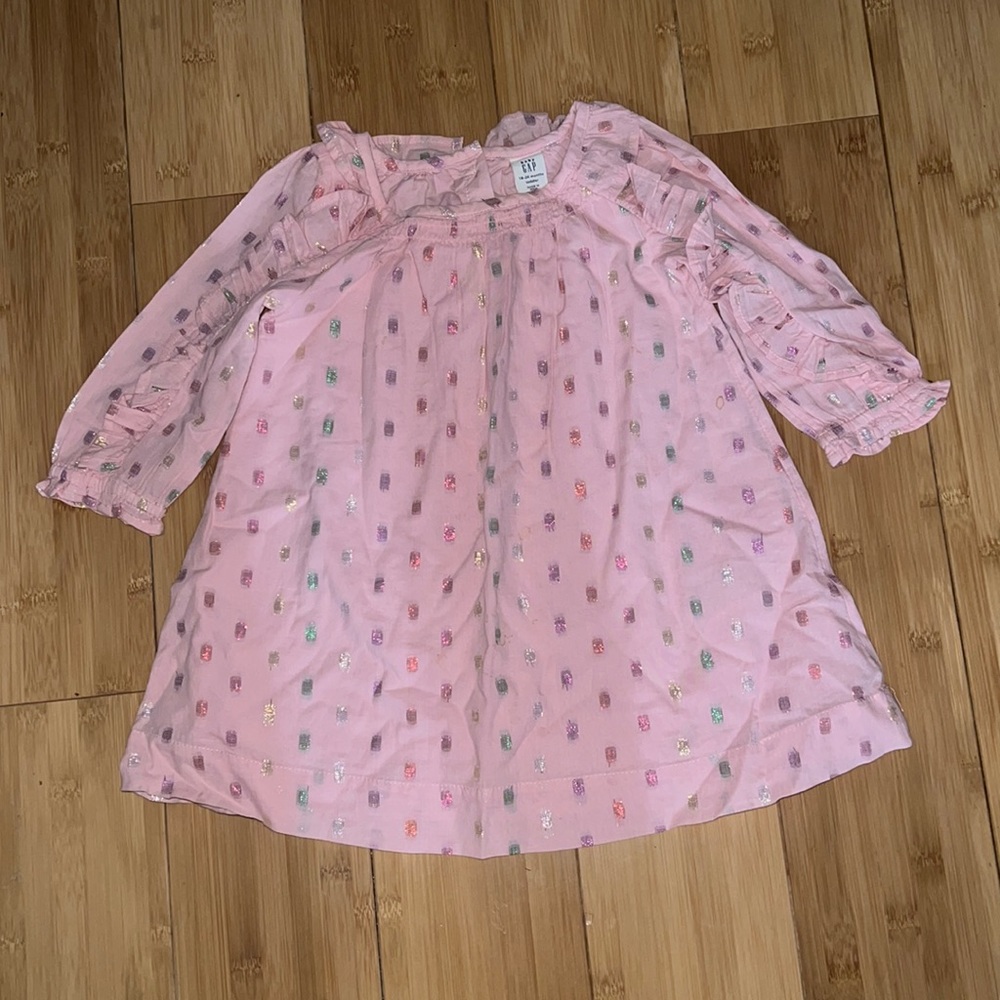 Gap pink dress with sparkle and ruffle detail